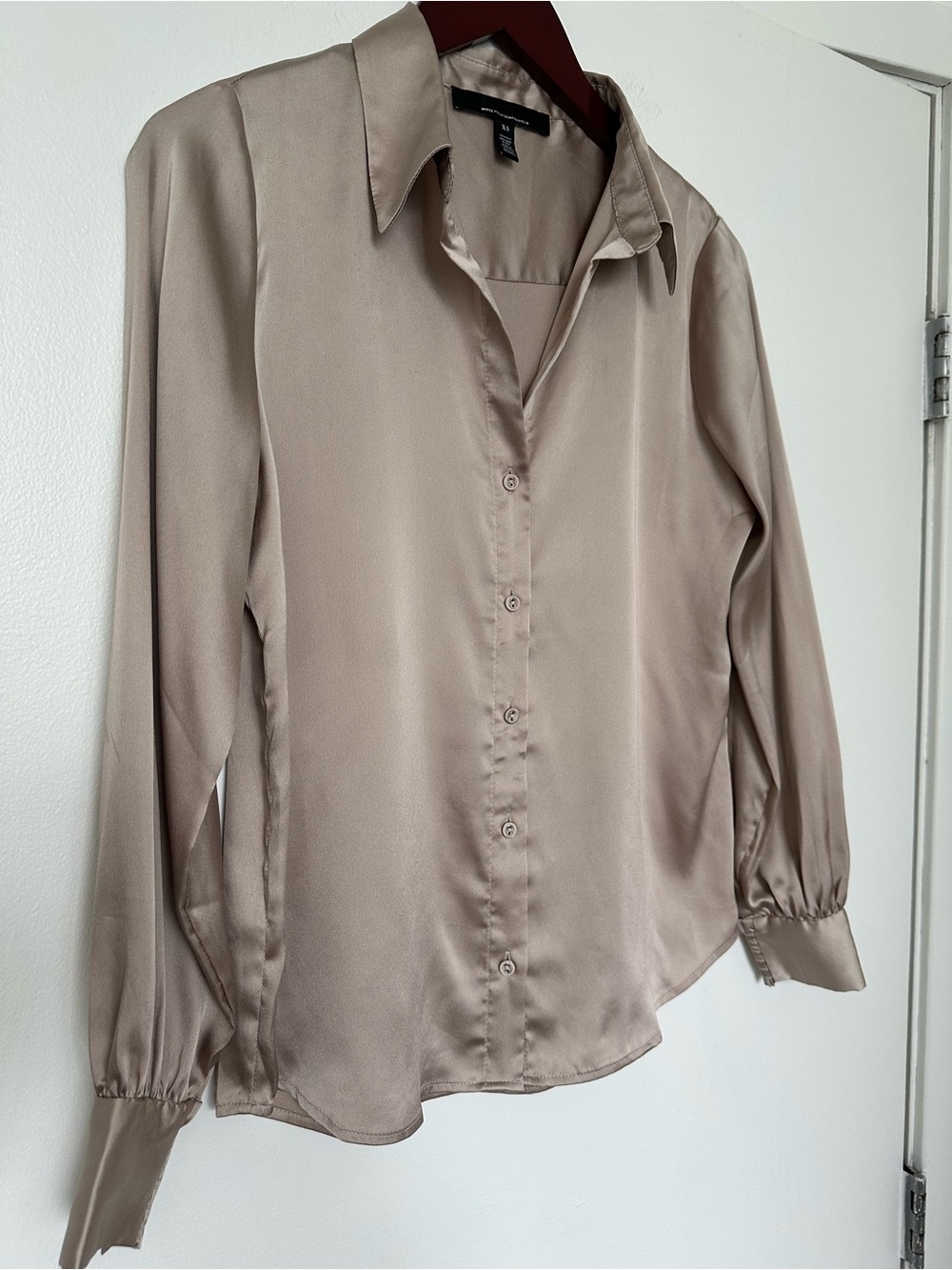 White House Black Market Taupe-Style Satin Button-Down Blouse